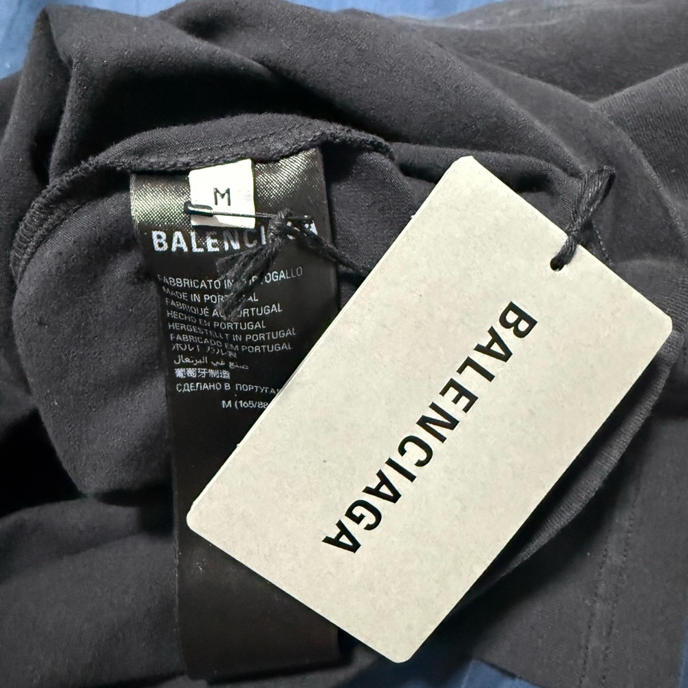 Balenciaga Black Tee with Logo Hang Tag
